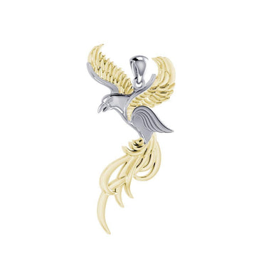 Soar to the Heavens Flying Phoenix Silver and Gold Accent Pendant MPD5072 - Jewelry